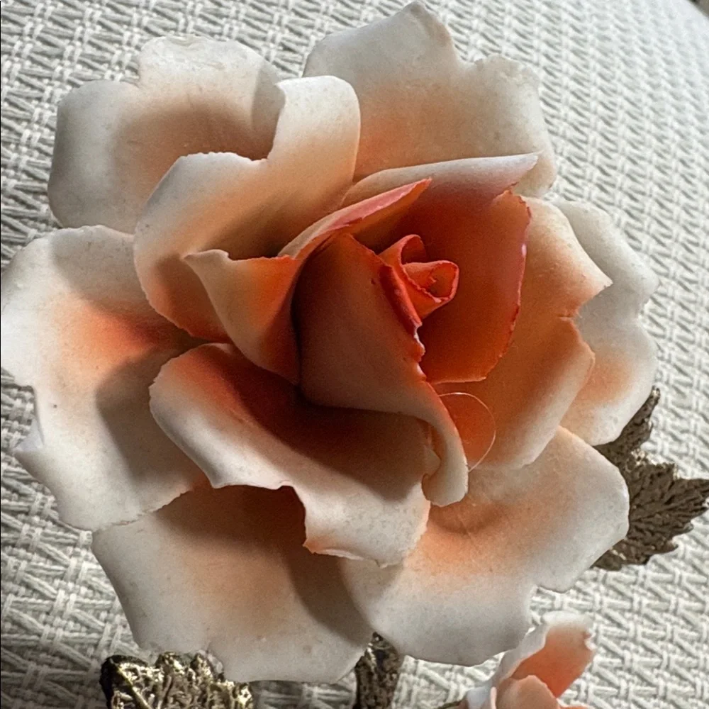 vintage Capodimonte porcelain rose figurine handcrafted orange white flower